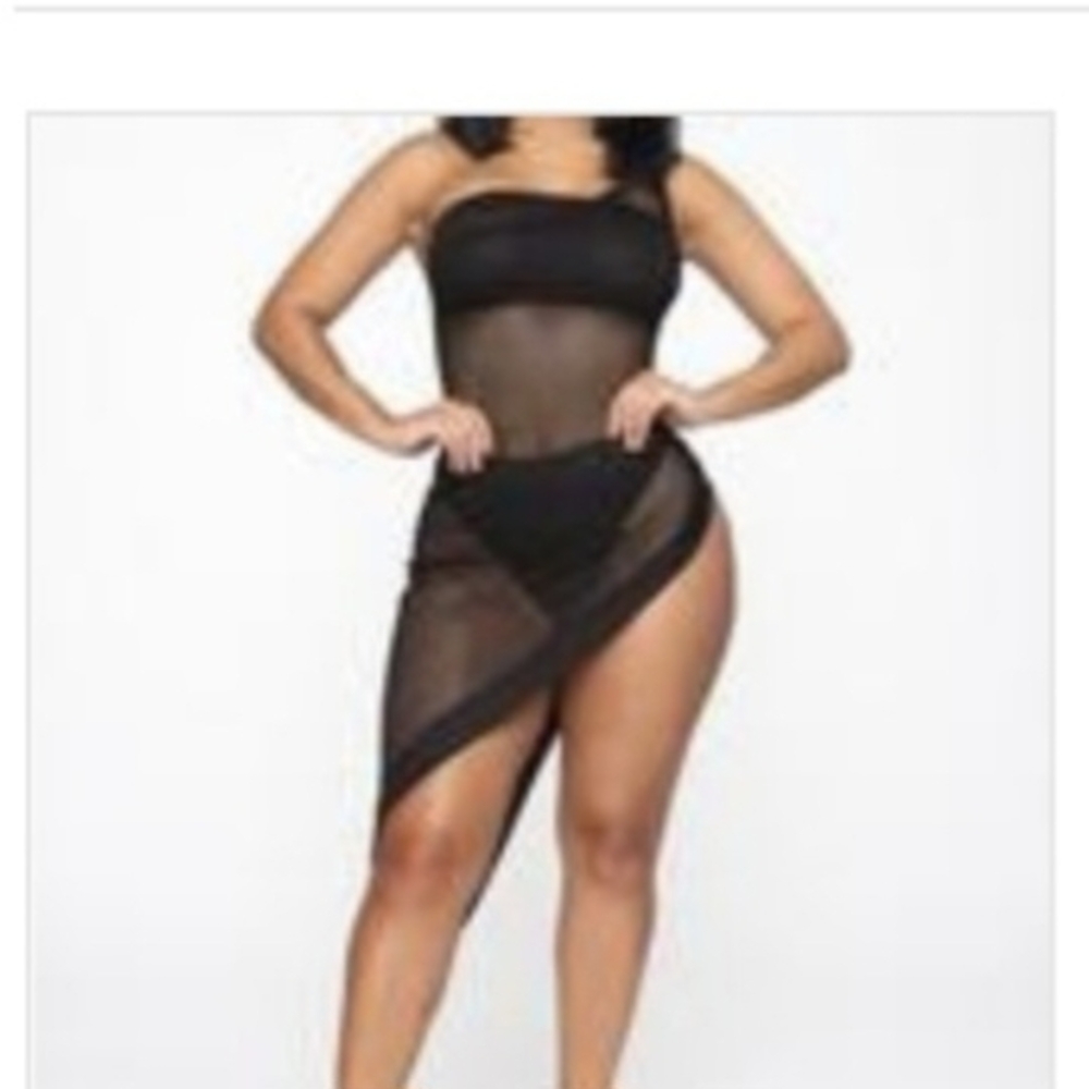 Fashion Nova Black Mesh Swim Coverup